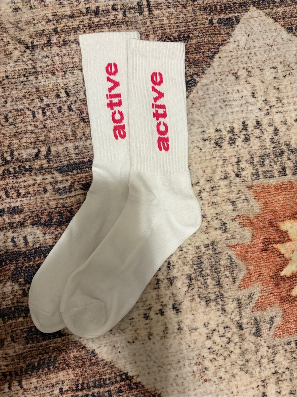 Active USA White Crew Socks with Pink 'active' Logo